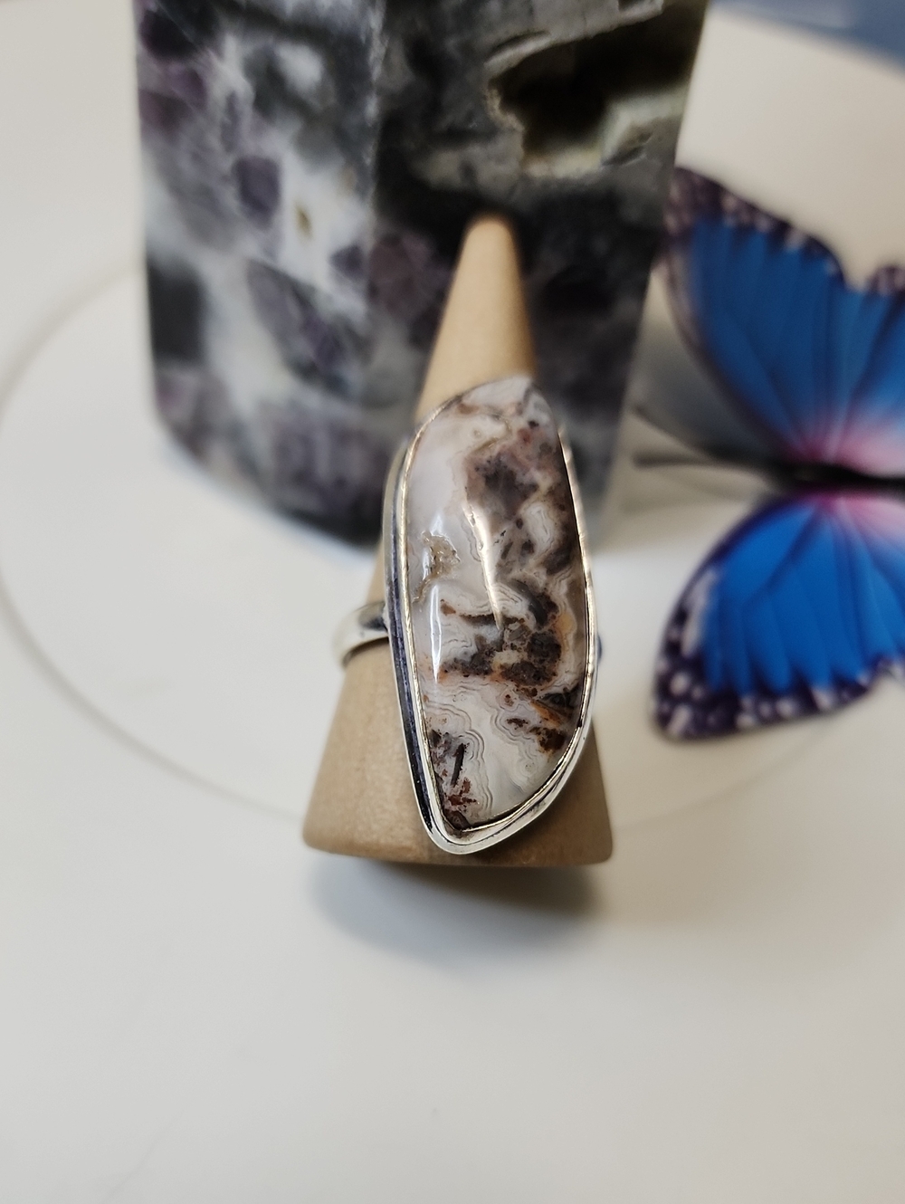 Mexican Lace Agate Ring in Mixed Brown and Gray